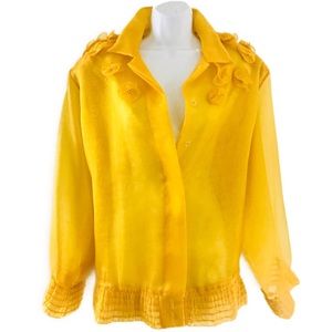 VTG. GLAM SEE THRU YELLOW CHIFFON BLOUSE